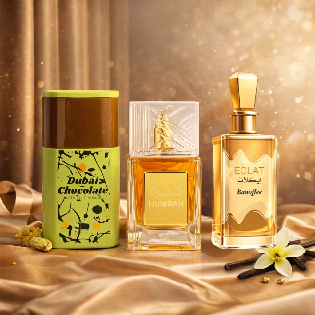 SET 3 PARFUMURI DAMA 100ML - DUBAI CHOCOLATE + ECLAT BANOFFEE + HUMRAH BUNI