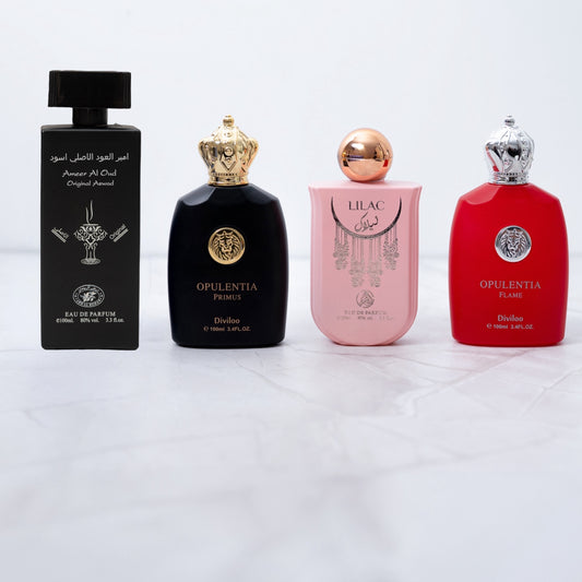 SET 4 PARFUMURI - Ameer Al Oud, Opuelntia Black, Lilac, Opulentia Red