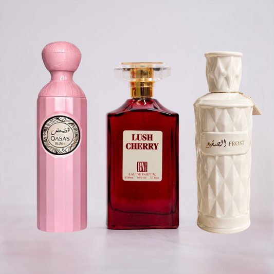 SET 3 PARFUMURI DAMĂ - LUSH CHERRY, QASAS BLUSH, FROST