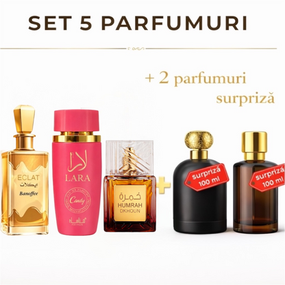 SET 5 PARFUMURI DAMA - HUMRAH BUNI + LARA CANDY + ECLAT BANOFFEE + 2 PARUFMURI SURPRIZA
