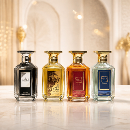 SET 4 PARFUMURI BĂRBĂTEȘTI 100ml - AMEERAT AL ARAB, LAIL MALEKI, KHAMRAH ZAQAMA, KHAMRAH QAHWA