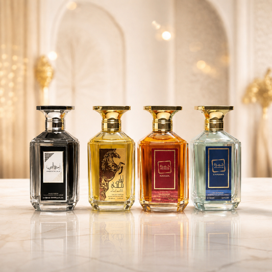 SET 4 PARFUMURI BĂRBĂTEȘTI 100ml - AMEERAT AL ARAB, LAIL MALEKI, KHAMRAH ZAQAMA, KHAMRAH QAHWA