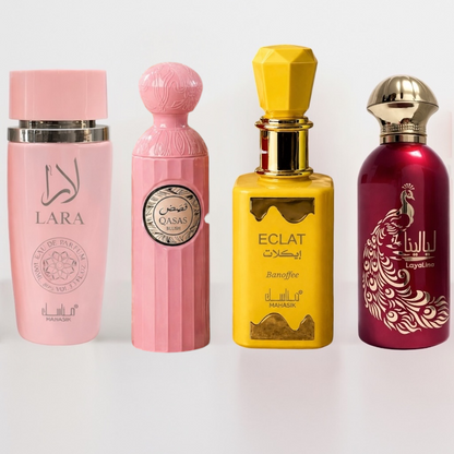 SET 4 PARFUMURI DAMA - LAYALINA + ECLAT BANOFFEE + QASAS BLUSH + LARA