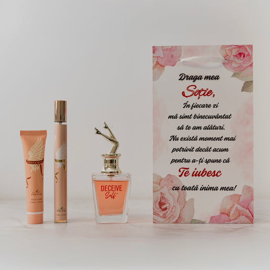 SET CADOU PENTRU SOTIE - TABLOU PERSONALIZAT + 1 PARFUM ARABESC + MINI PARFUM SI CREMA
