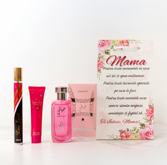 SET CADOU PENTRU MAMA - TABLOU, PARFUM ARABESC 100ML SI CREMA & MINI PARFUM