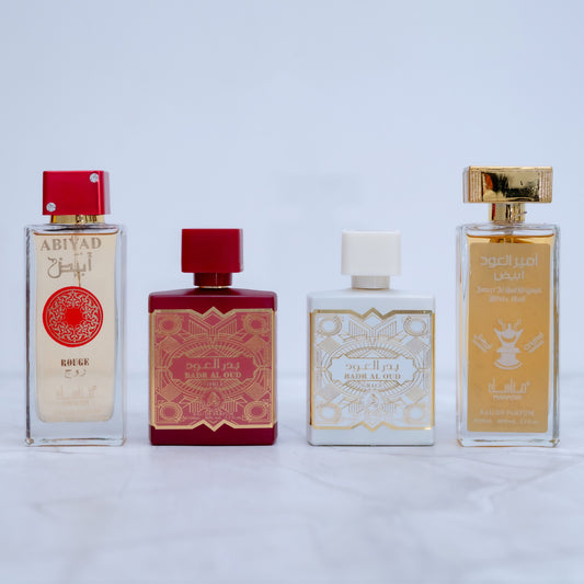 SET 4 PARFUMURI DAMA - ABYAD ROUGE, BADR AL OUD GRACE, AMEER AL OUD WHITE, BADR AL OUD NOBLE