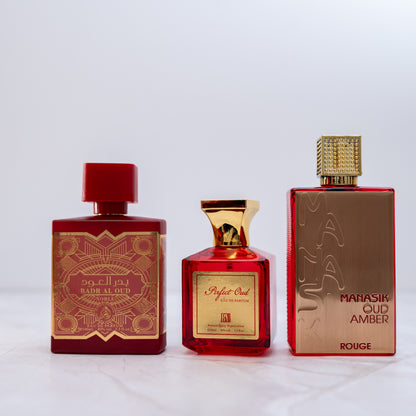SET 3 PARFUMURI DAMA - PERFECT OUD, MANASIK OUD AMBER ROUGE, BADR AL OUD NOBLE