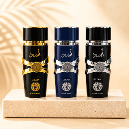 SET 3 SPRAY-URI DE CORP BARBATI (250 ML fiecare)- ASAD NOIR + ASAD BLEU + ASAD ELIXIR