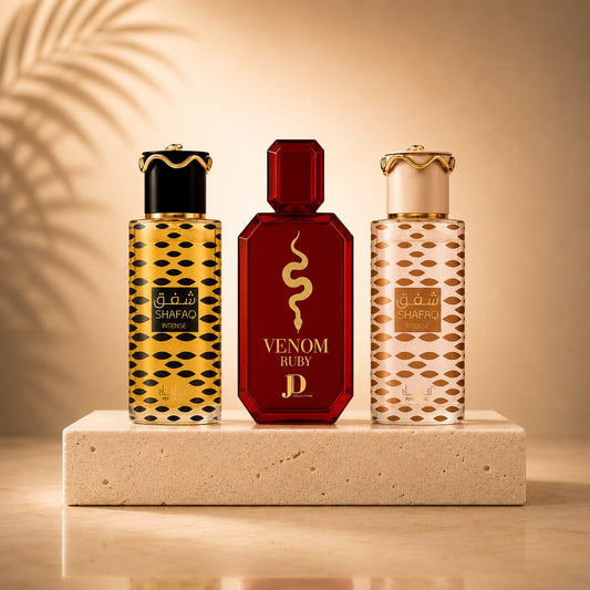 SET 3 PARFUMURI DAMA 100 ml-  SHAFAQ INTENSE + VENOM RUBY + SHAFAQ